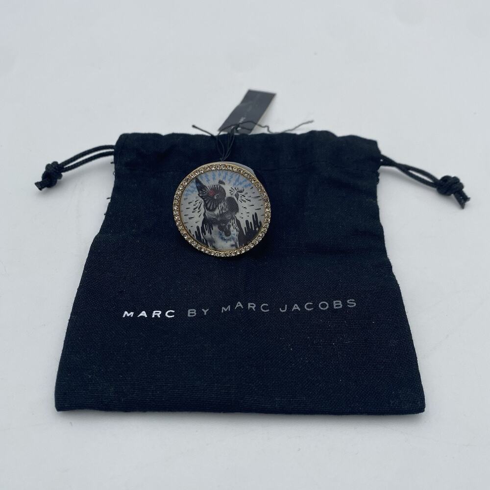 Marc By Marc Jacobs Hologram Ring & Dust Bag | French Bulldog | Size 7 | NEW